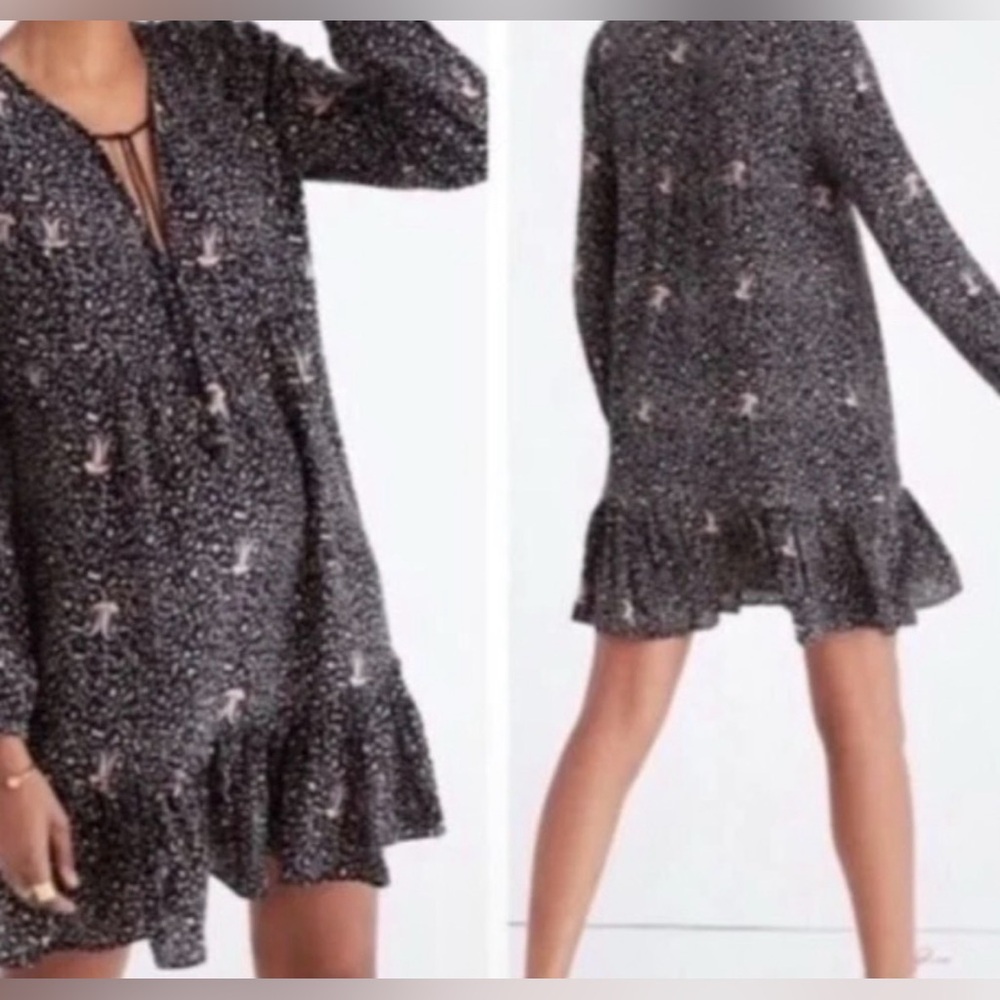 Madewell Black Floral Long Sleeve Dress size 2